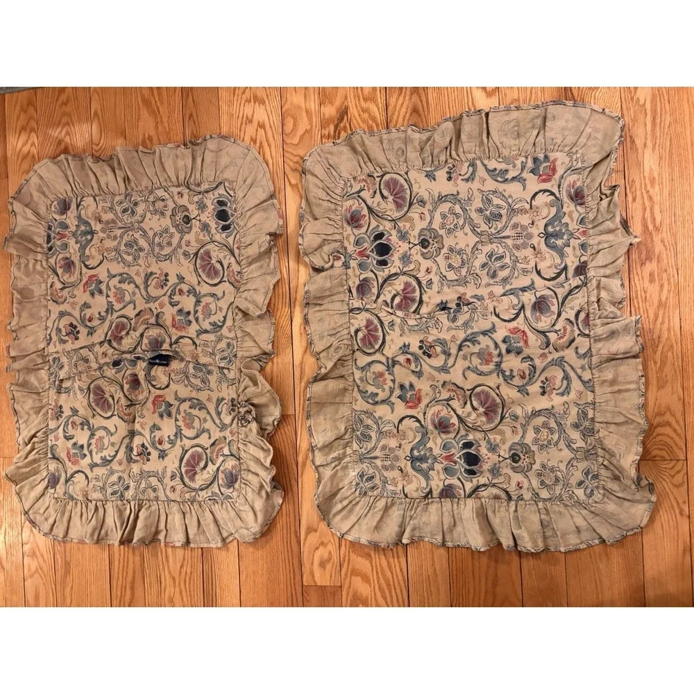 (2) Ralph Lauren Provence Pillow Sham Floral Ruffled Standard Cotton/Linen Blend
